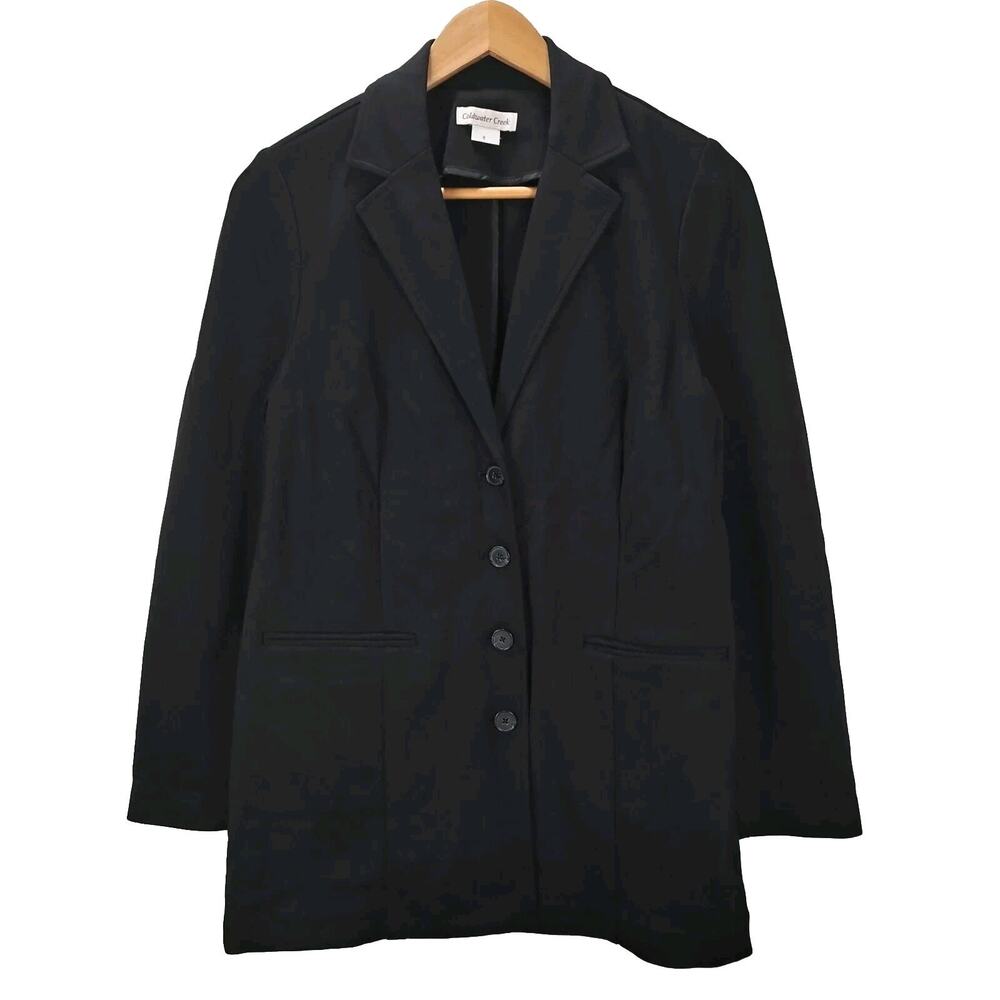 Coldwater Creek Blazer Jacket Womens 8 Black Ponte Knit Longline Buttons Office